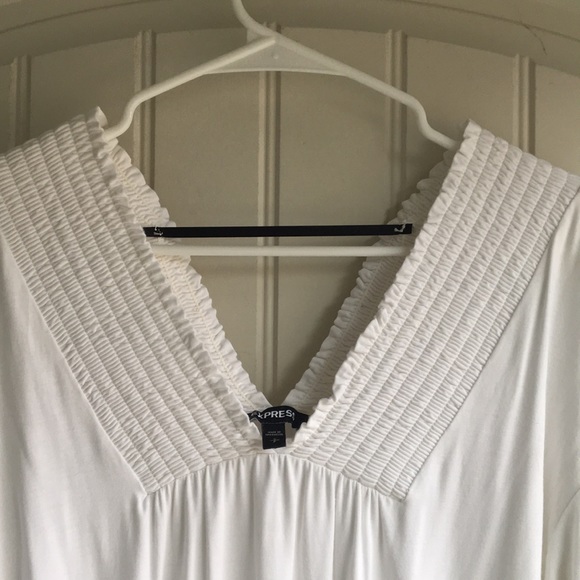 White Express elastic collar and waist dressy going out / office blouse - Picture 5 of 5